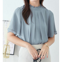 フリル衿シフォンタックブラウス（半袖）　大きいサイズ レディース