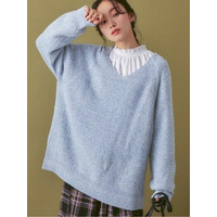 ちくちくしにくい、ふわもち深Vネックニット　大きいサイズレディース