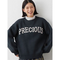 ゆるシルエットロゴデザインニットトップス　大きいサイズレディース