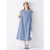 【選べる２丈】ギンガムタック使いワンピース（レギュラー丈）　大きいサイズ レディース