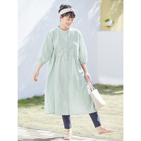 サークル刺しゅう７分袖シャツワンピース　大きいサイズ レディース