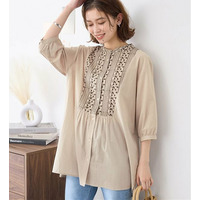 さらひやコットン　刺しゅうデザインシャツチュニック＜接触冷感＞　大きいサイズレディース