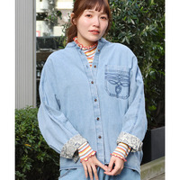デザインステッチライトデニムドルマンシャツ