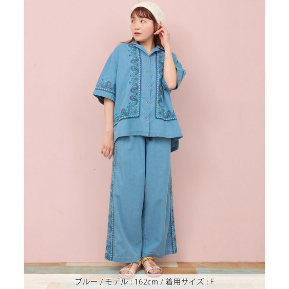 Rico ライトデニムペイズリー刺繍パンツ【アリノマ/Alinoma】 Rico ライトデニムペイズリー刺繍パンツ【アリノマ/Alinoma】