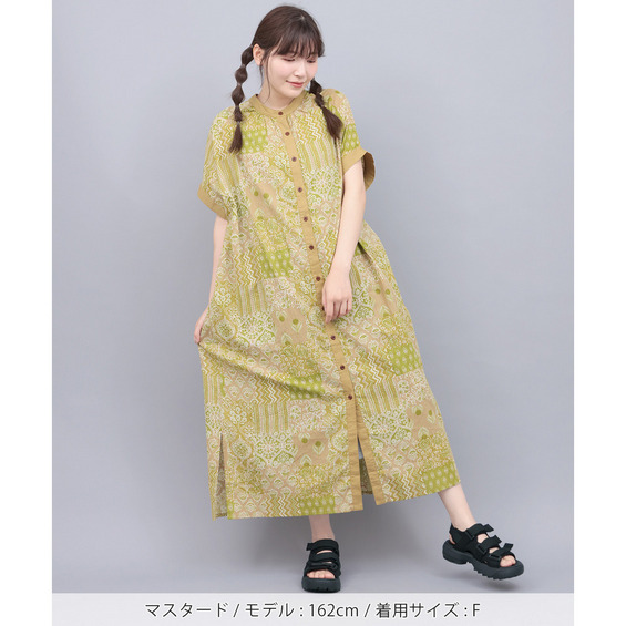 サシコ風パッチプリントワンピース【アリノマ/Alinoma】 サシコ風パッチプリントワンピース【アリノマ/Alinoma】