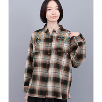 刺繍ワッフルチェックシャツ