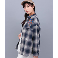 刺繍ワッフルチェックシャツ