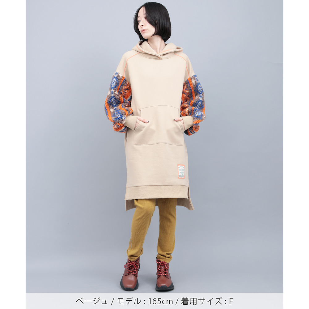 裏起毛×ボアスリーブフードワンピース1