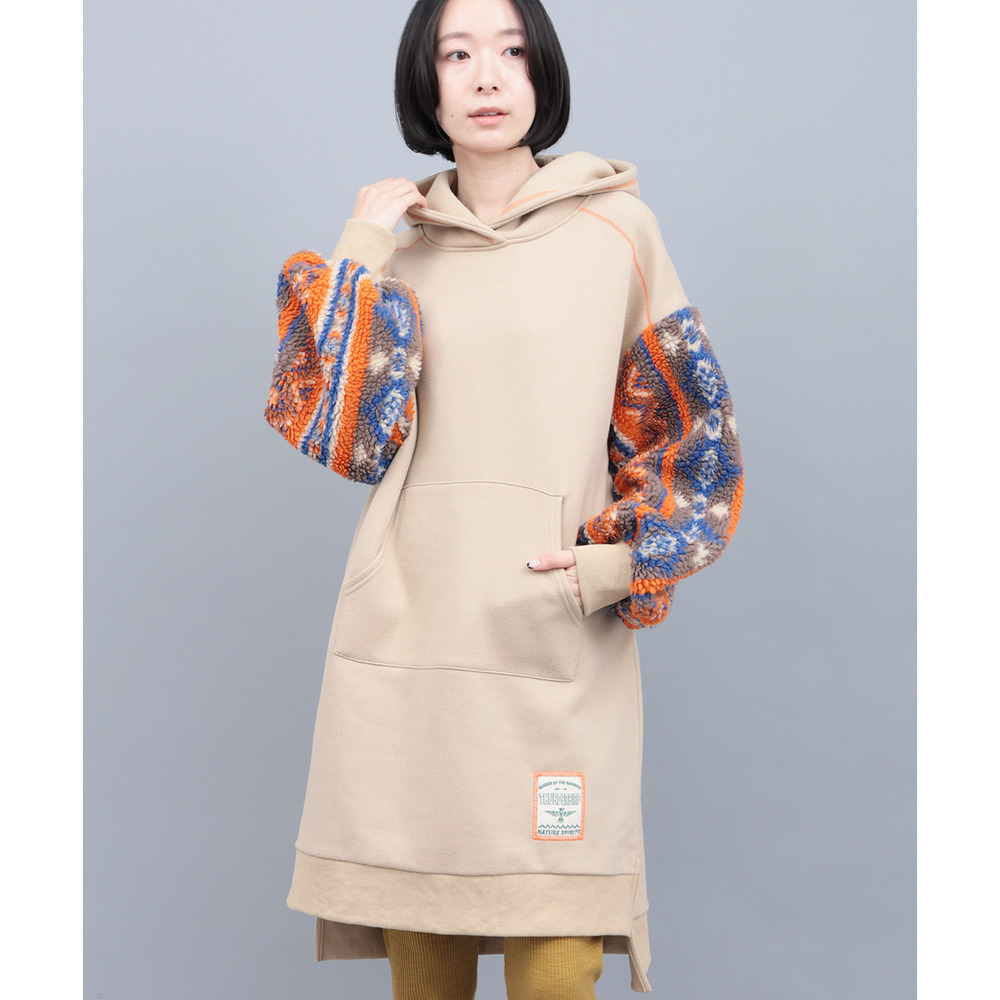 裏起毛×ボアスリーブフードワンピース2