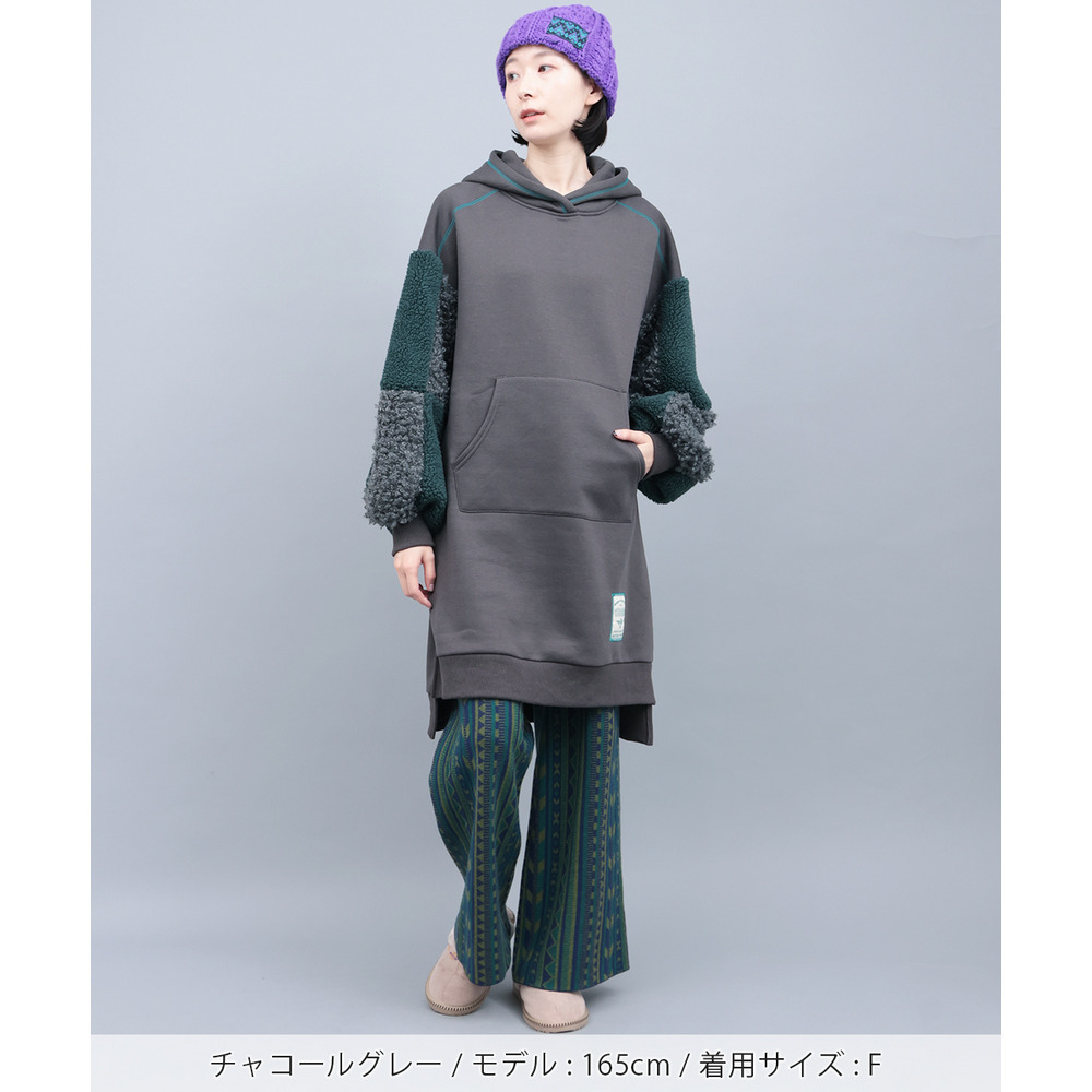 裏起毛×ボアスリーブフードワンピース5