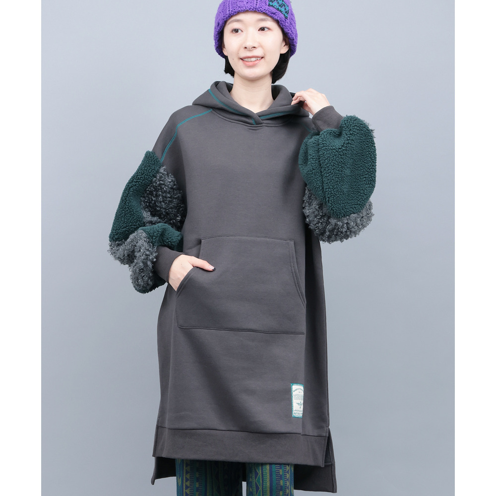 裏起毛×ボアスリーブフードワンピース1