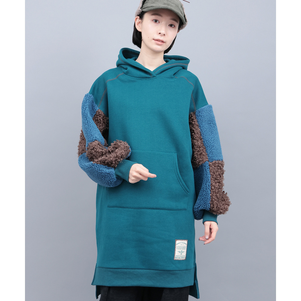 裏起毛×ボアスリーブフードワンピース1