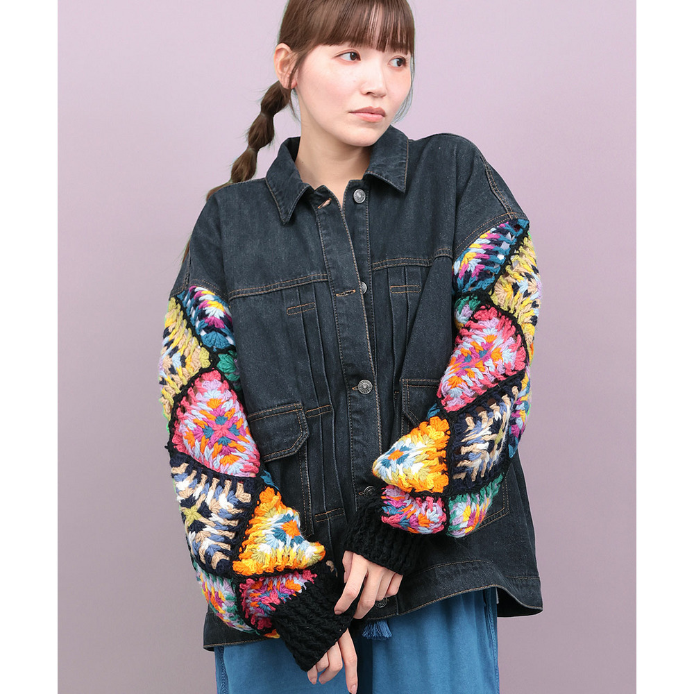 Rico ハンドクロシェスリーブデニムジャケット1