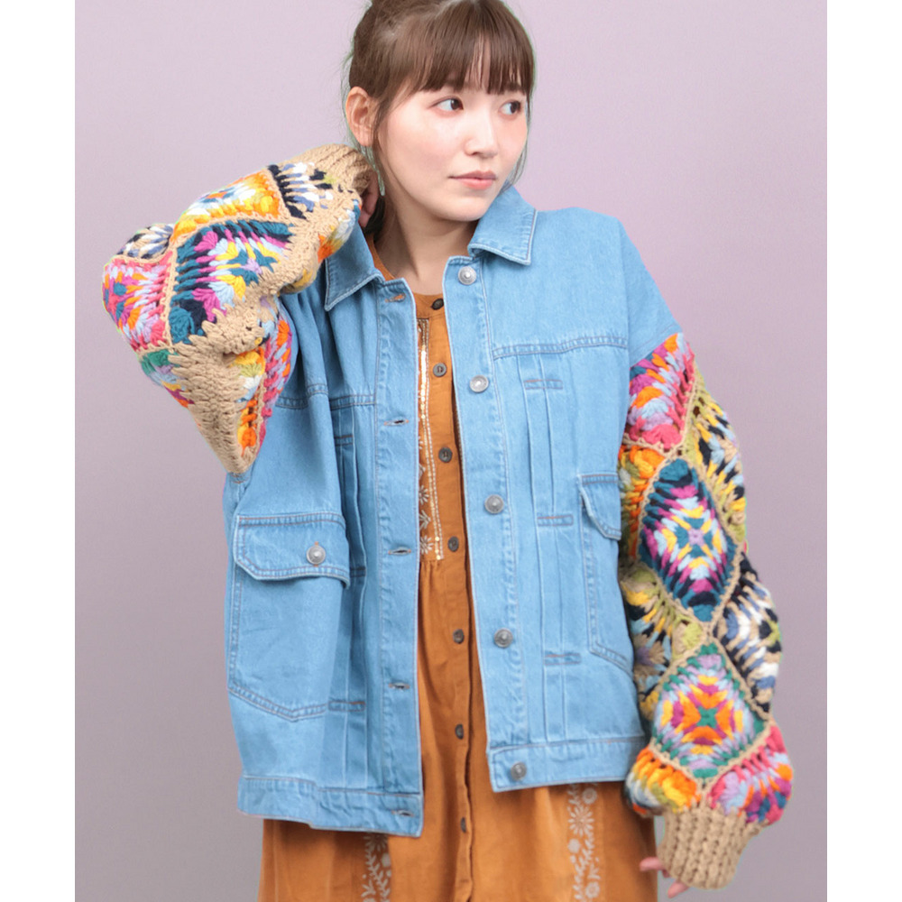 Rico ハンドクロシェスリーブデニムジャケット1
