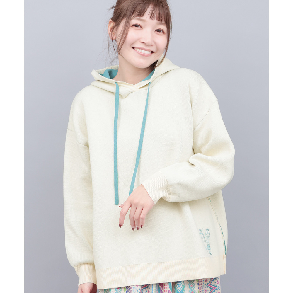 イェイエンブロイダリー スウェットライクニットフーディー