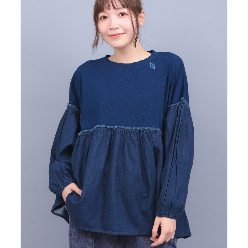 デニム×インディゴ天竺プルオーバー1