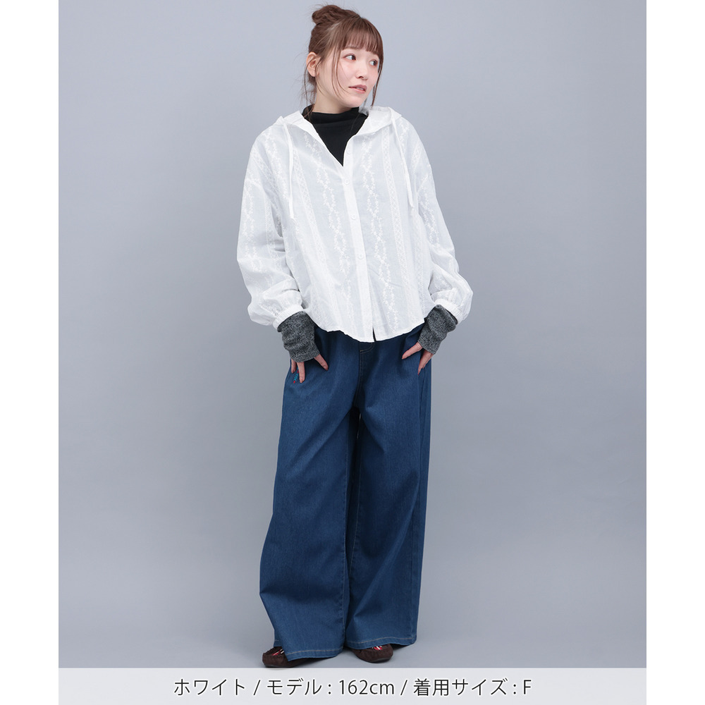 フード付きコットンレースシャツ1