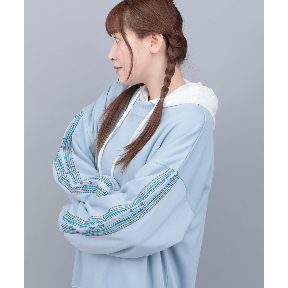 フード付きコットンレースシャツ4