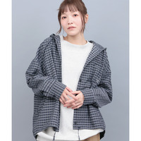 フード付きチェックシャツ