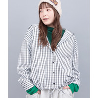フード付きチェックシャツ