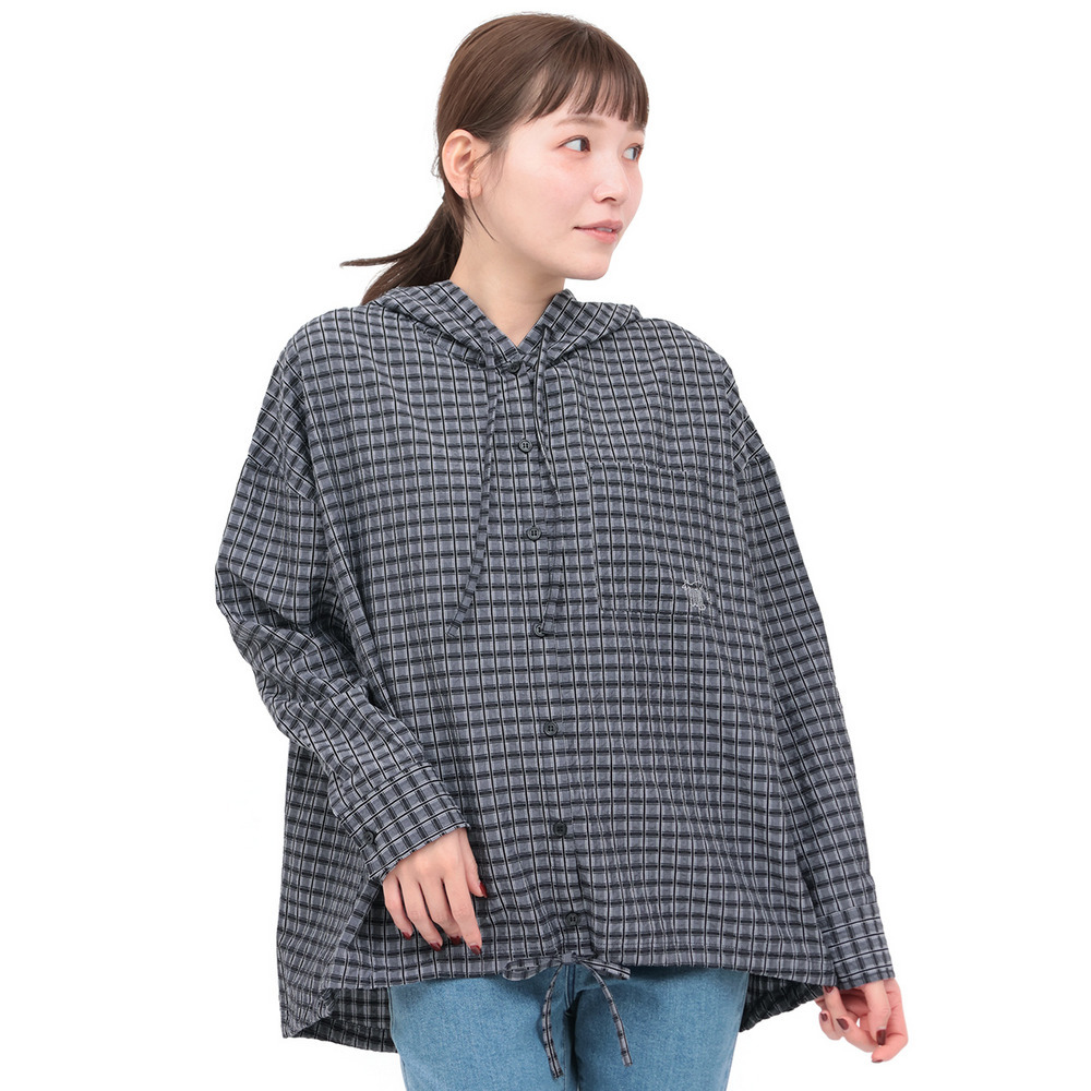 フード付きチェックシャツ10