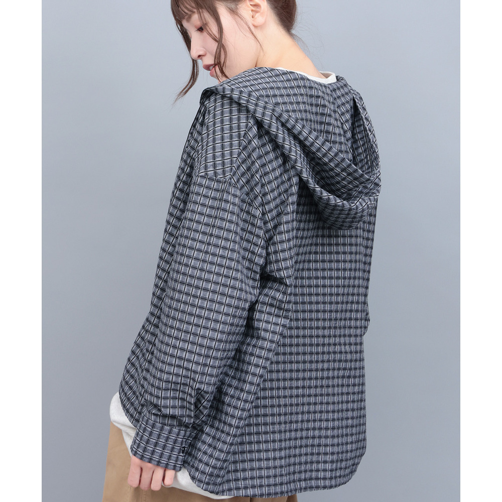 フード付きチェックシャツ7