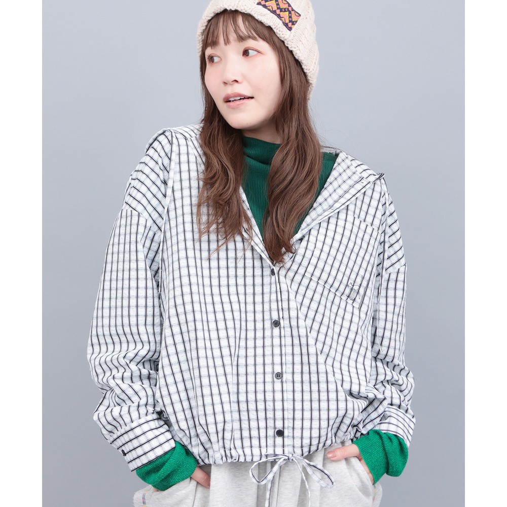 フード付きチェックシャツ1