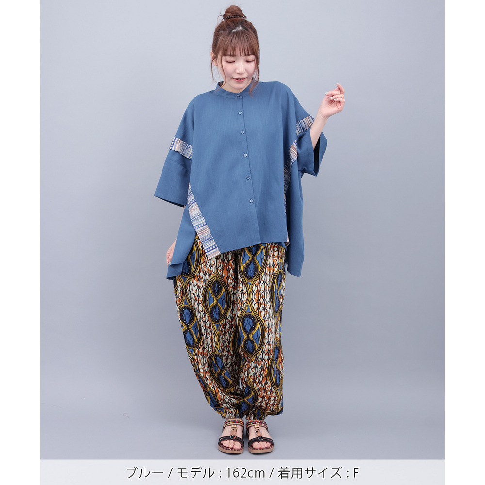 柄ライン切替シャツ4