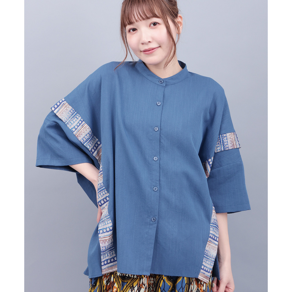 柄ライン切替シャツ5