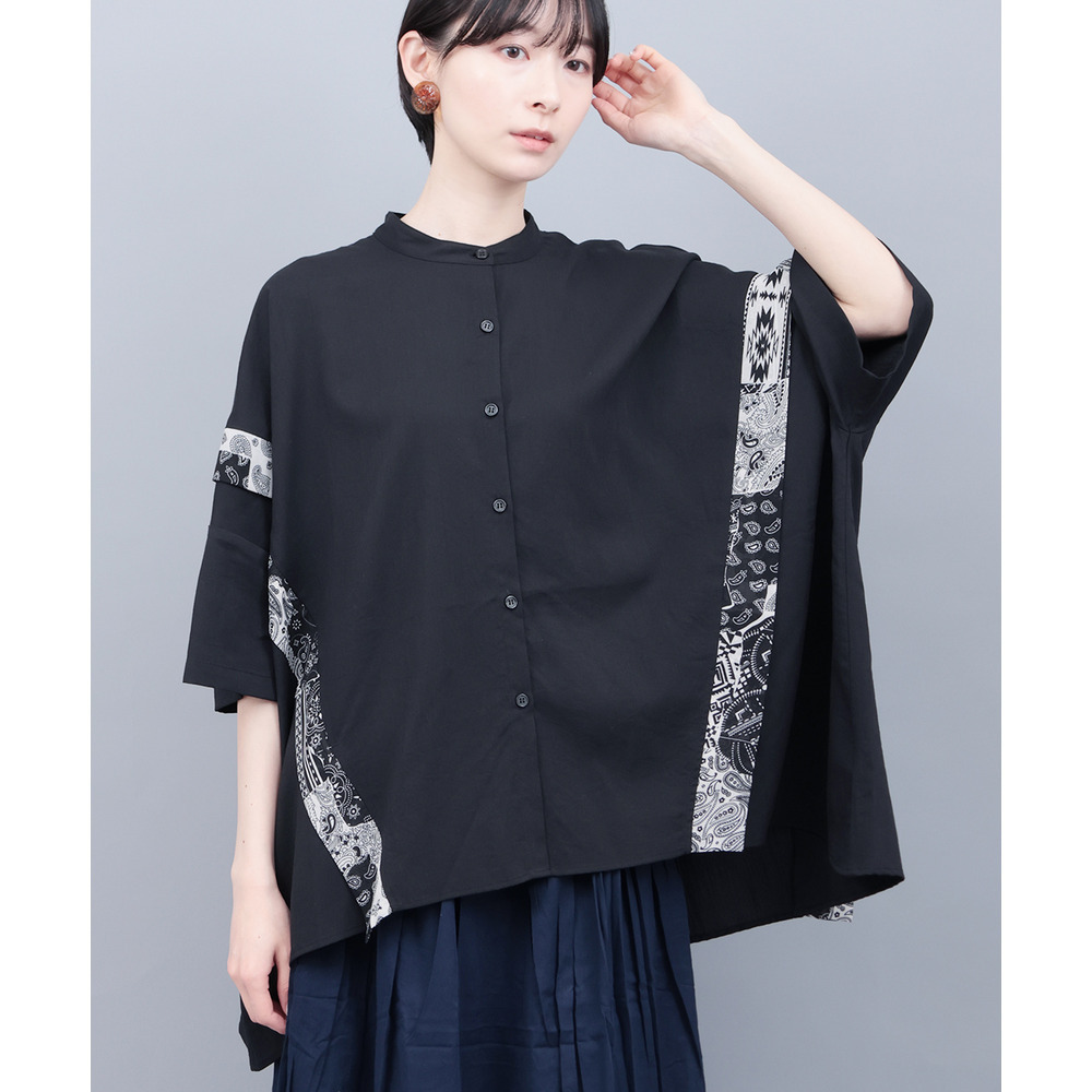 柄ライン切替シャツ1