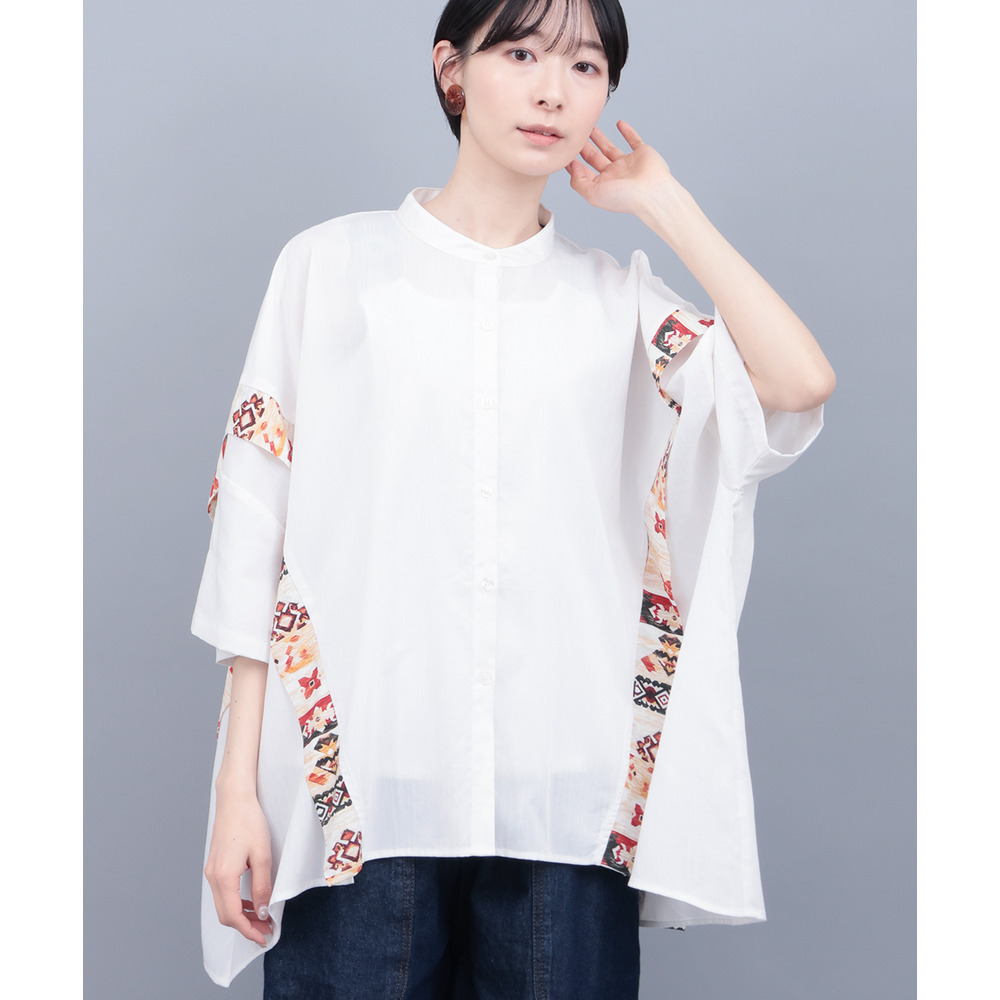 柄ライン切替シャツ1