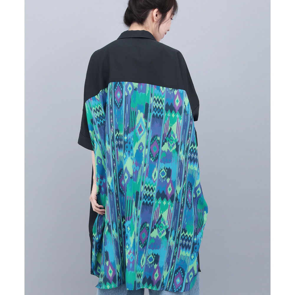 イカットプリントドッキングシャツワンピース