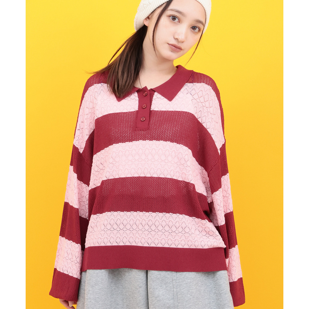 Orale! 透かし編みボーダーニットプルオーバー2