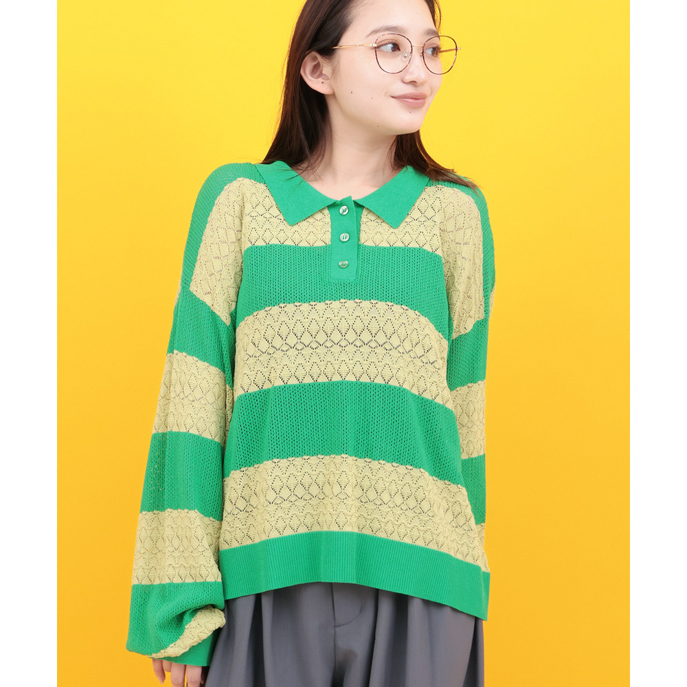 Orale! 透かし編みボーダーニットプルオーバー1