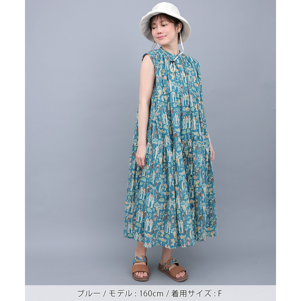 コットンボイルエジプト総柄ワンピース1