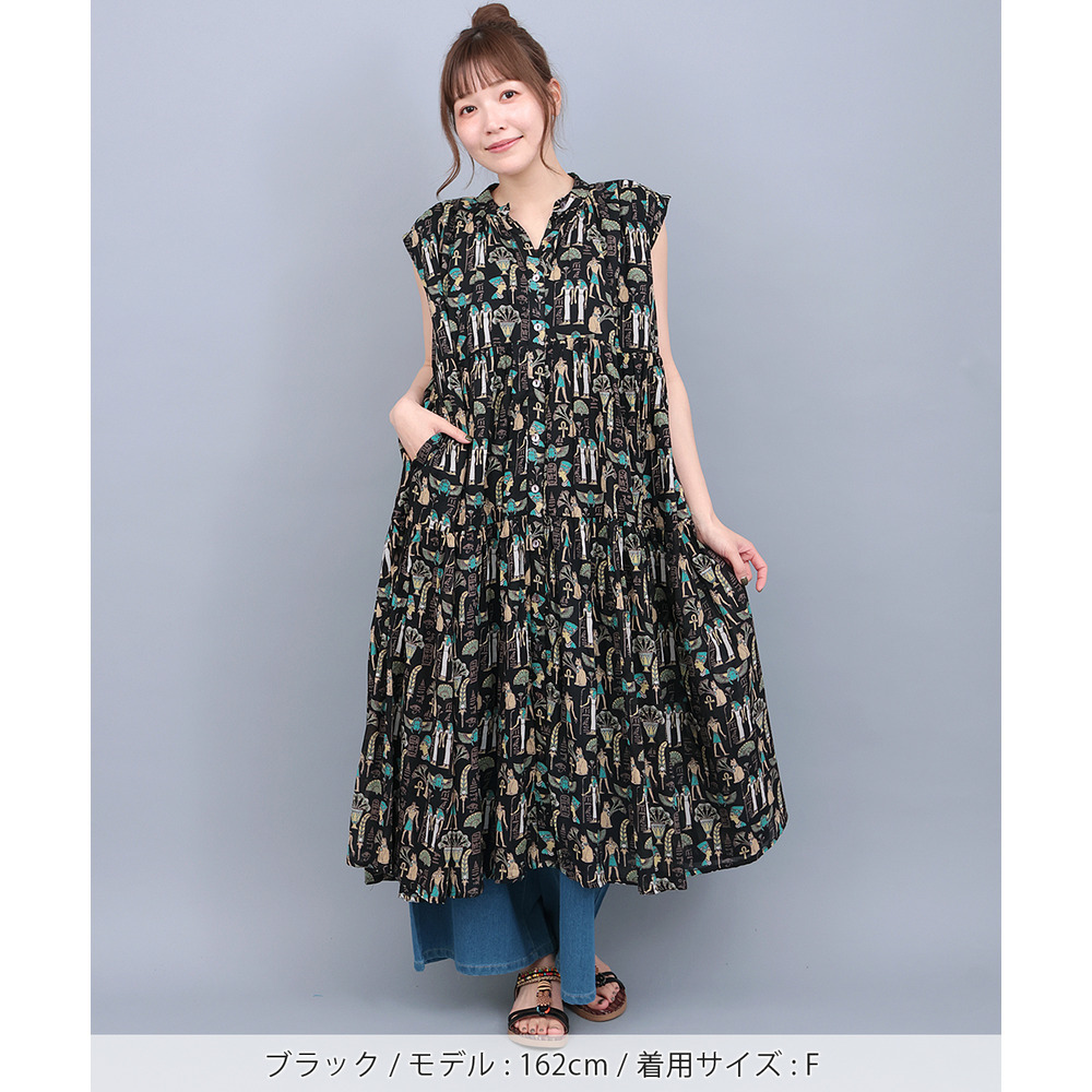 コットンボイルエジプト総柄ワンピース3