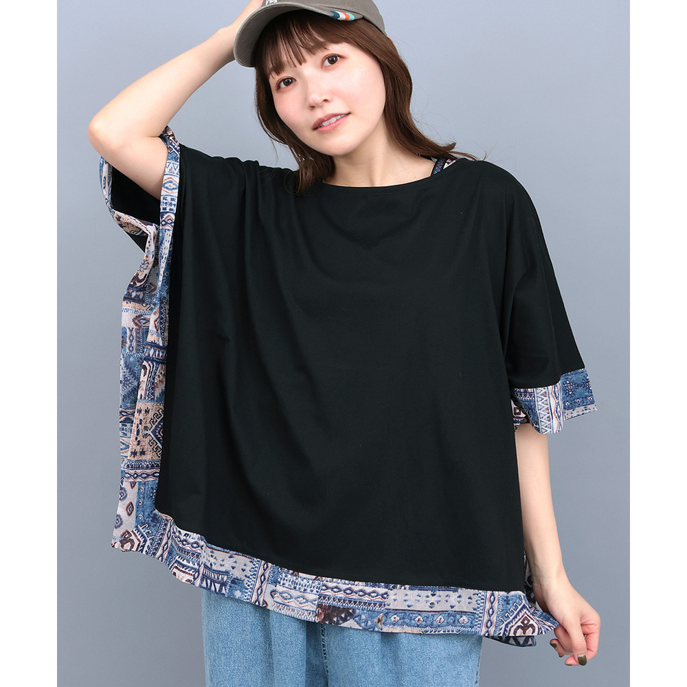 柄切替スクエアポンチョ