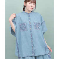 Rico ライトデニムメヒコタイル刺繍シャツ