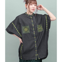 Rico ライトデニムメヒコタイル刺繍シャツ