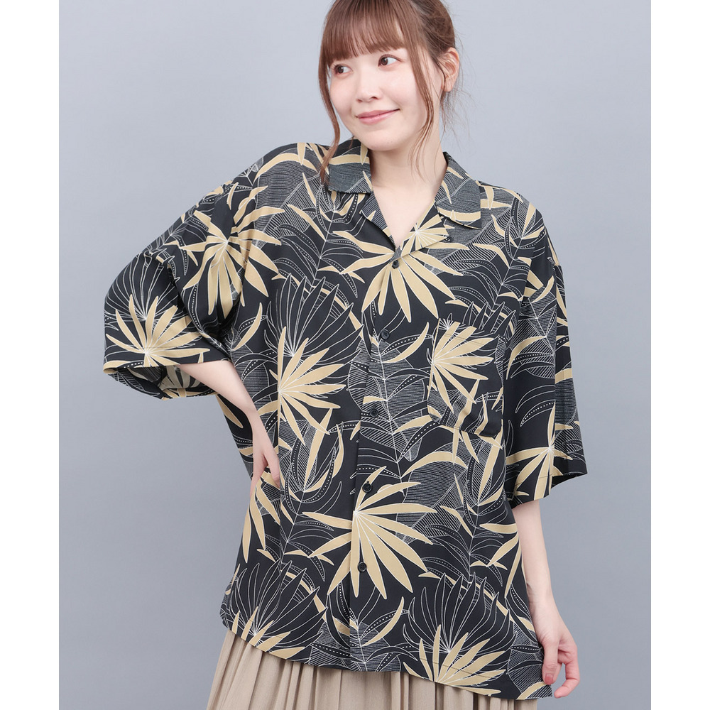 レーヨン総柄プリントシャツ