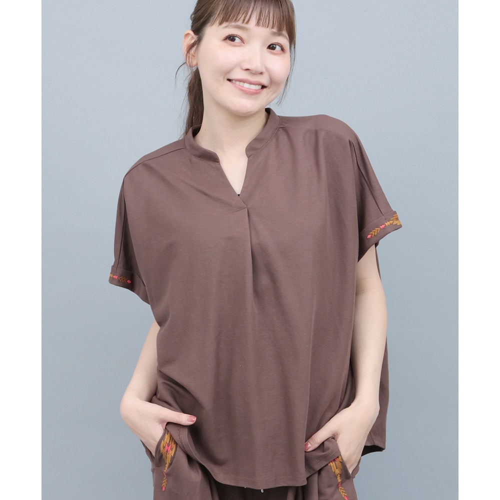 接触冷感 鹿の子キーネックプルオーバー4