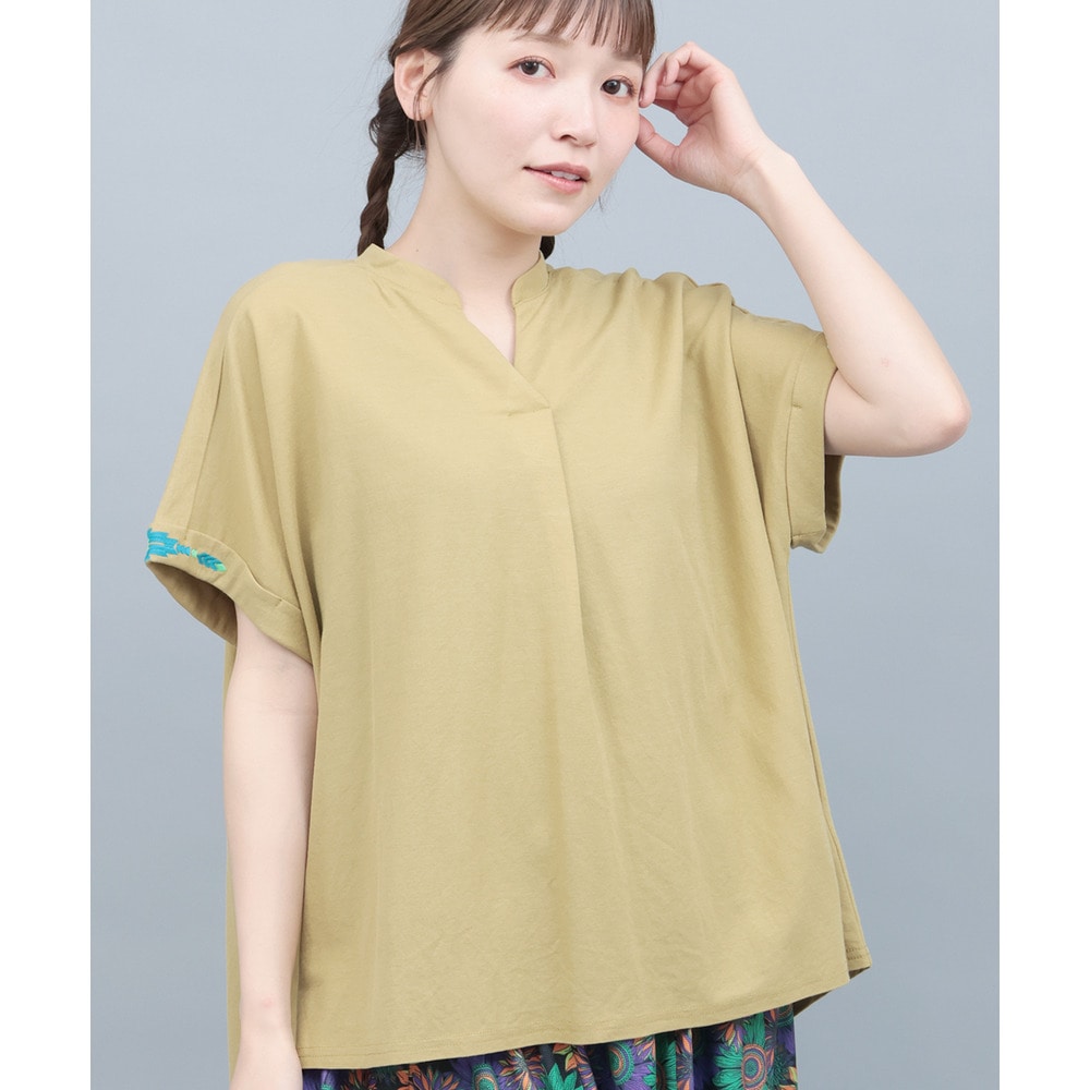 接触冷感 鹿の子キーネックプルオーバー1