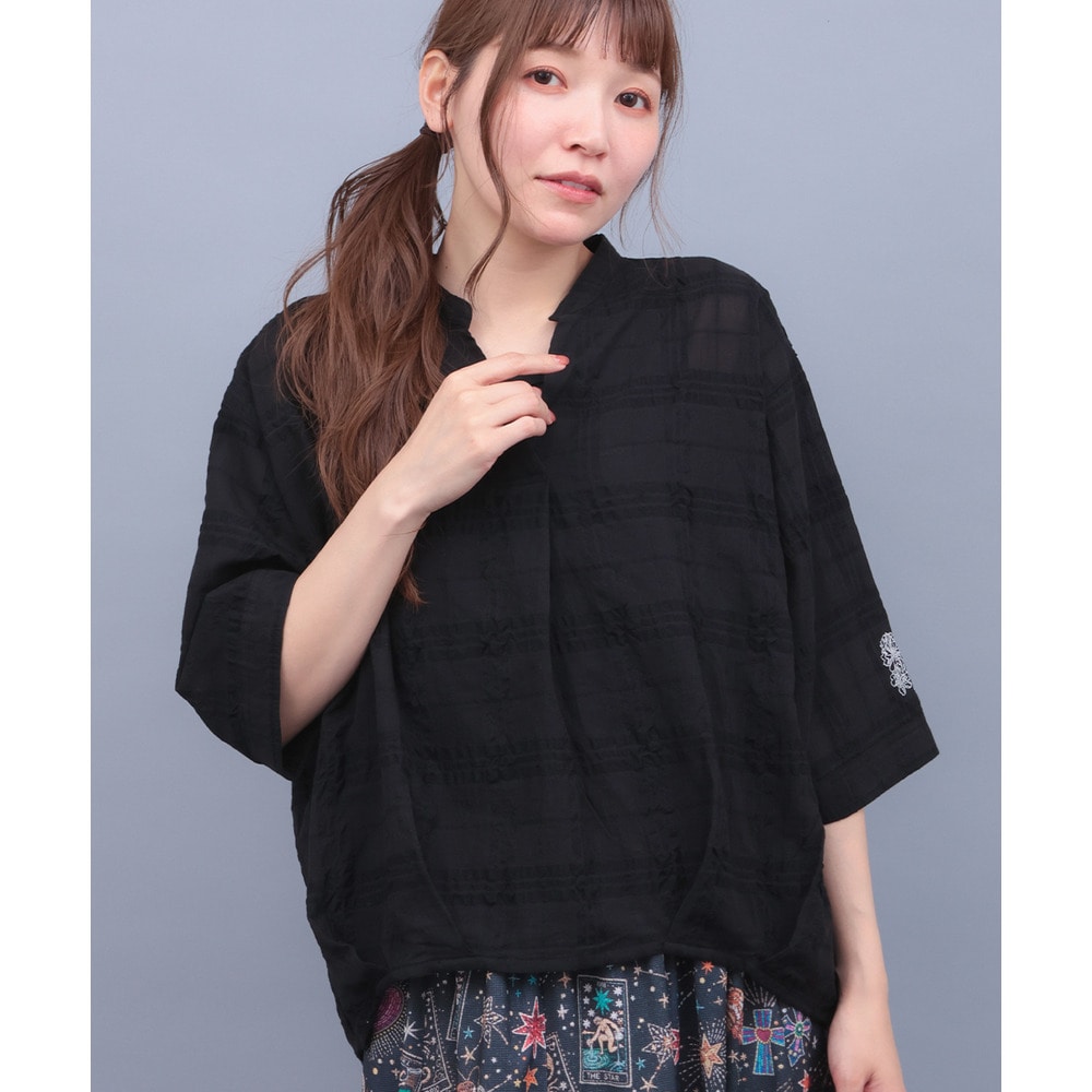 ぽこぽこシアーチェックスキッパーシャツ
