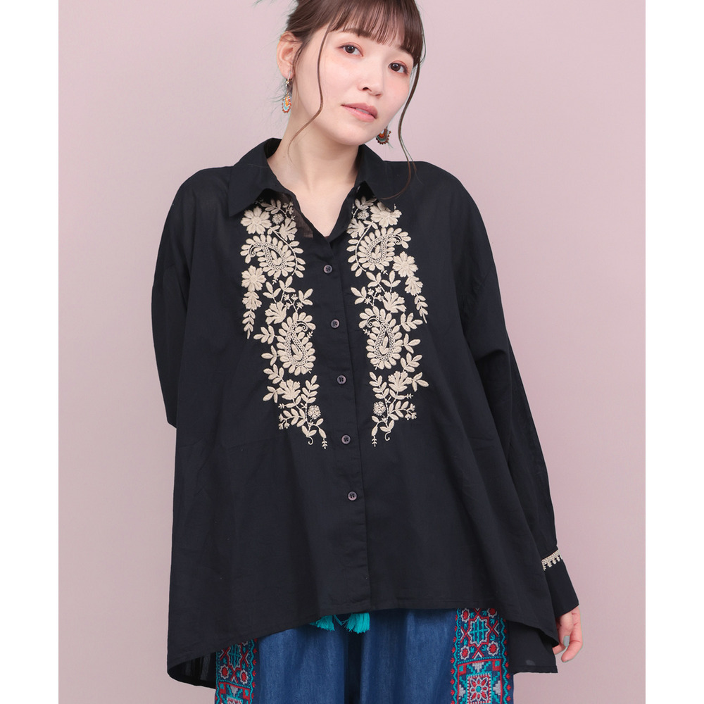 ペイズリーフロル刺繍フレアシャツ