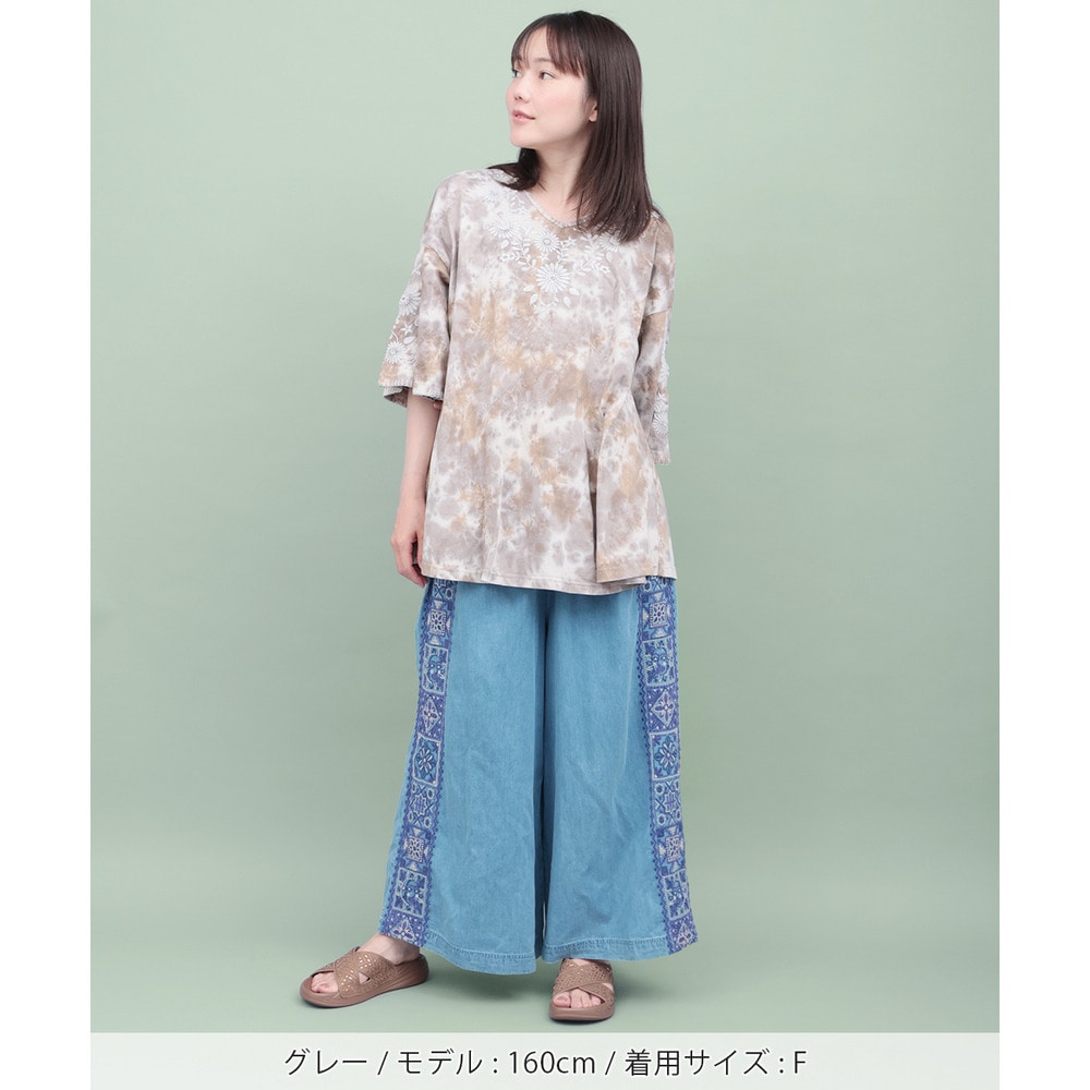 ムラ染フロール刺繍チュニックTシャツ1