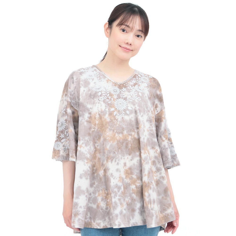 ムラ染フロール刺繍チュニックTシャツ10