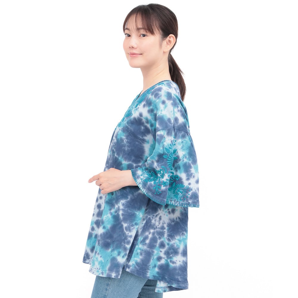 ムラ染フロール刺繍チュニックTシャツ13