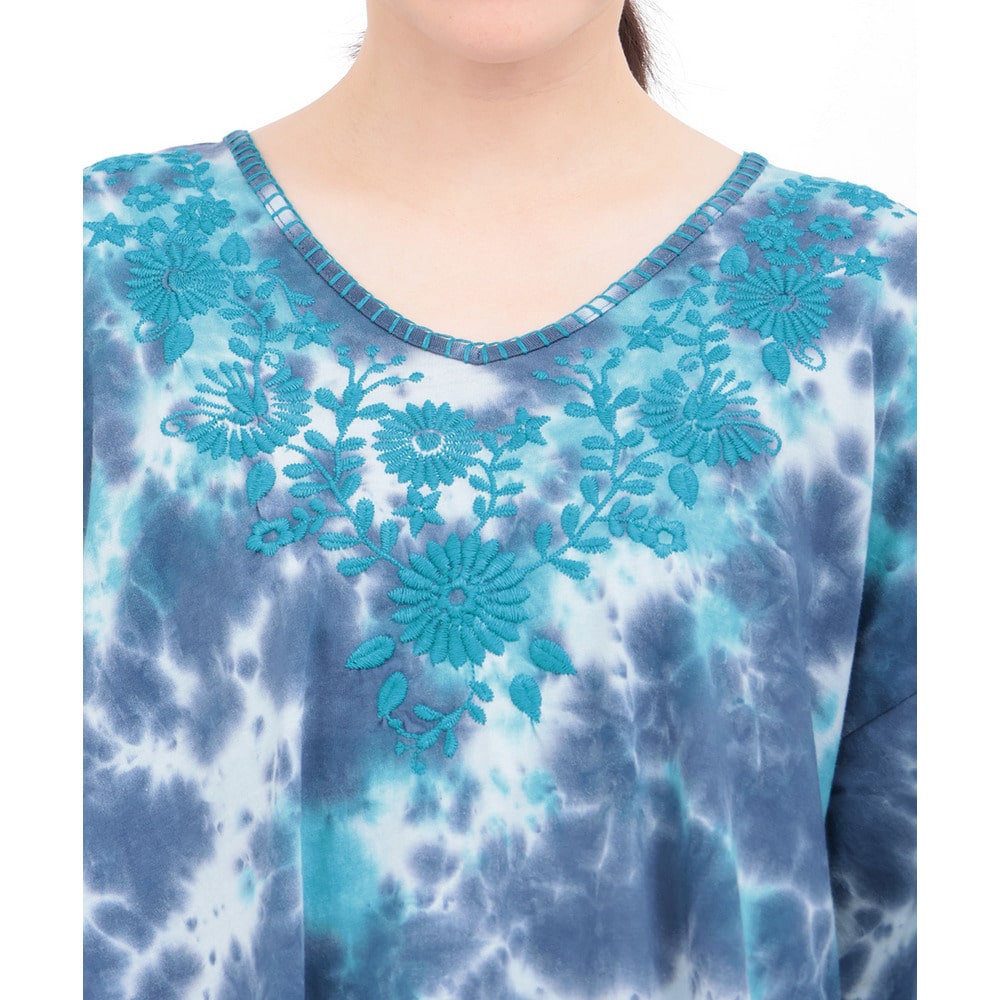 ムラ染フロール刺繍チュニックTシャツ15