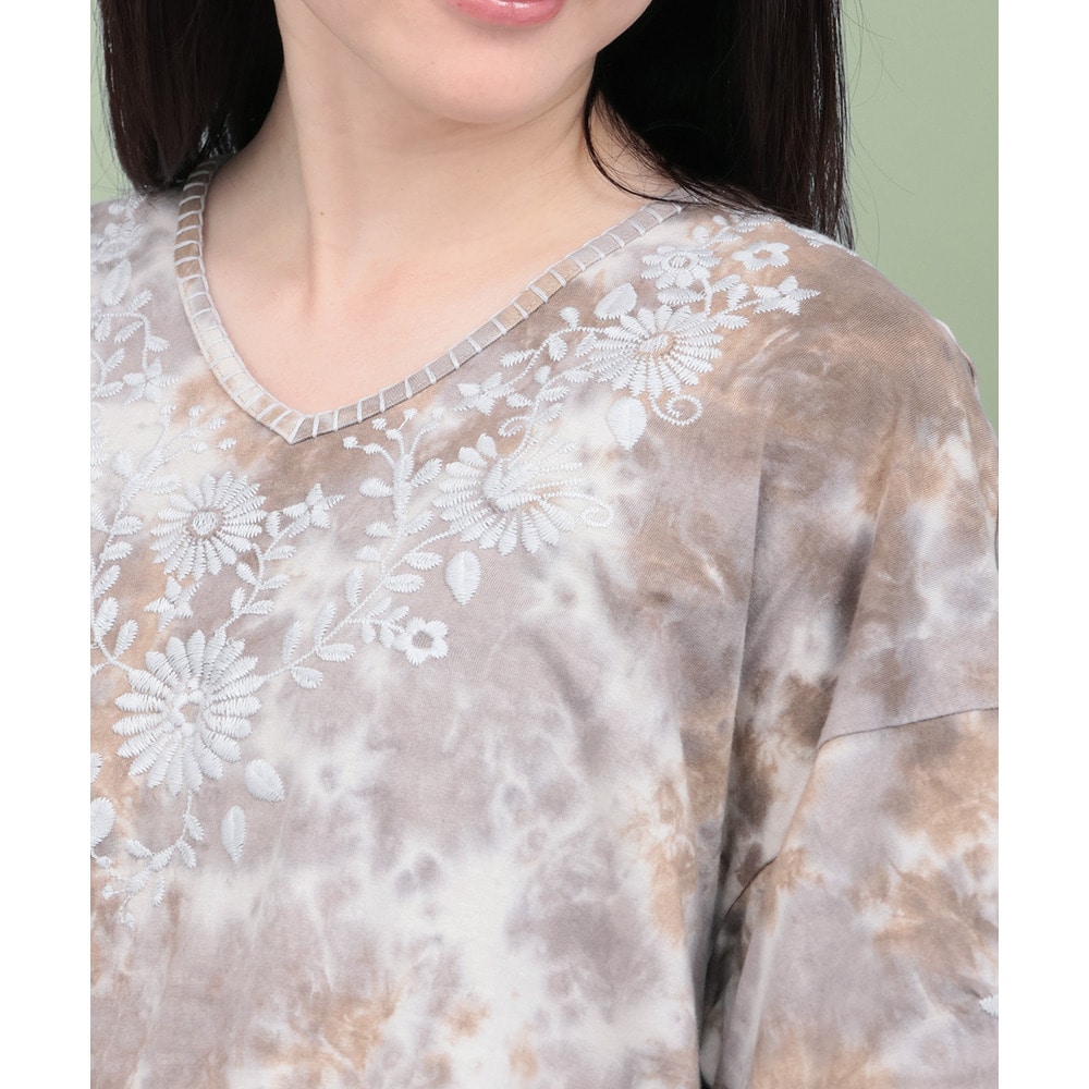 ムラ染フロール刺繍チュニックTシャツ3