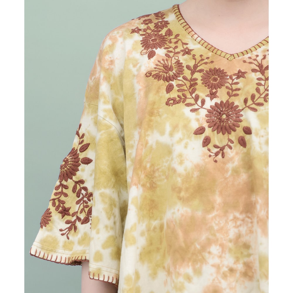 ムラ染フロール刺繍チュニックTシャツ6
